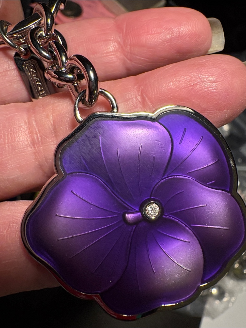 Coach Purple Flower Keychain Key Ring - Picture 2 of 3
